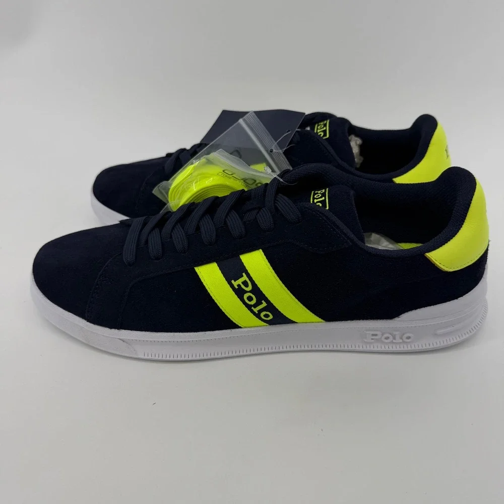 NEW Polo Ralph Lauren Heritage Court II Sneakers Sz 13 Navy Yellow Suede Low Top